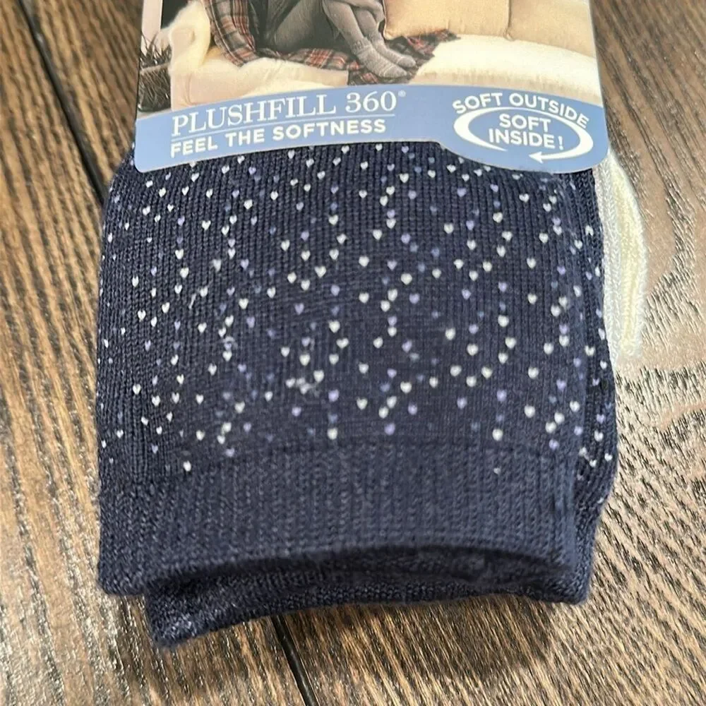 Cuddl Duds Plushfill 3-Pk Scattered Birdseye Spacedye Tuckstitch Crew Socks Navy